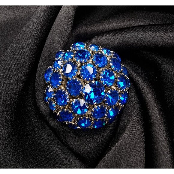 Vintage 1960s WARNER Signed Blue Rhinestone Brooch - Picture 4 of 6